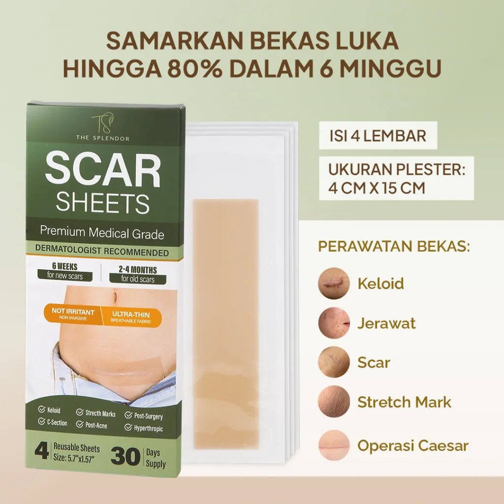 4PCS Scar Sheet - Penghilang /  Perawatan Keloid, Bekas Jerawat, C-Sections / Operasi / Caesar