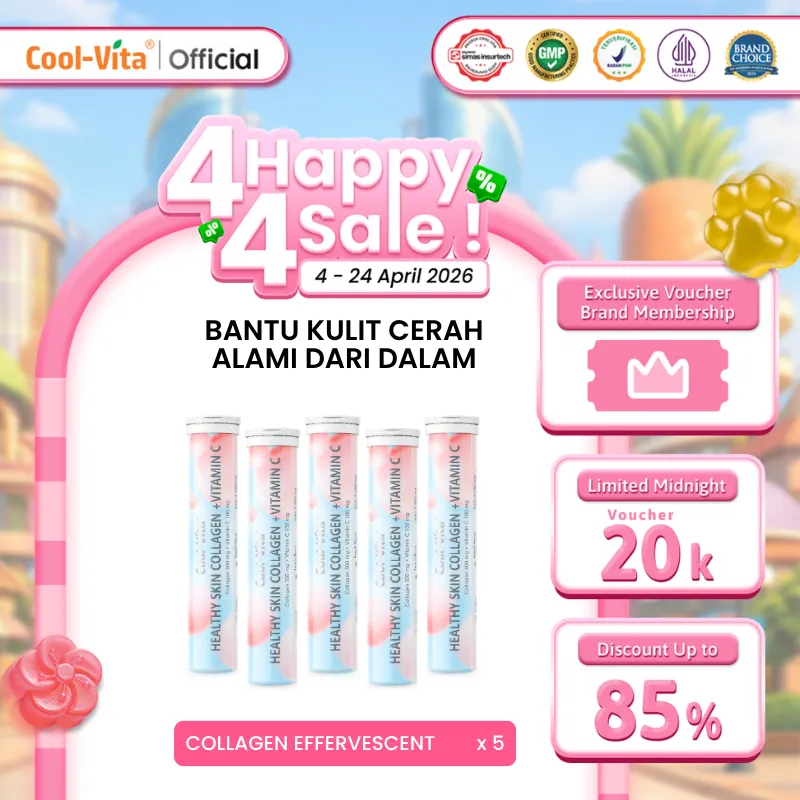 Coolvita Collagen Effervescent Paket Lebih Murah - Suplemen Kolagen + Vit C | Membantu Mencerahkan Kulit Mengurangi Tanda Penuaan New Packaging | BPOM & Original