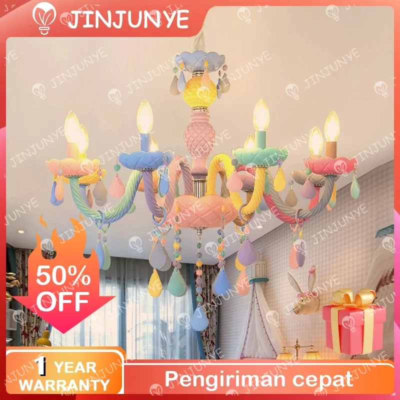 ❣️Garansi&COD❣️Lampu Gantung Ruang Tamu Lampu Kamar Tidur Lampu Hias Kristal Rainbow Macaron Putri Kamar Gadis Kartun Crystal Macarons Pelindung Mata Anak Lampu E14 YJI