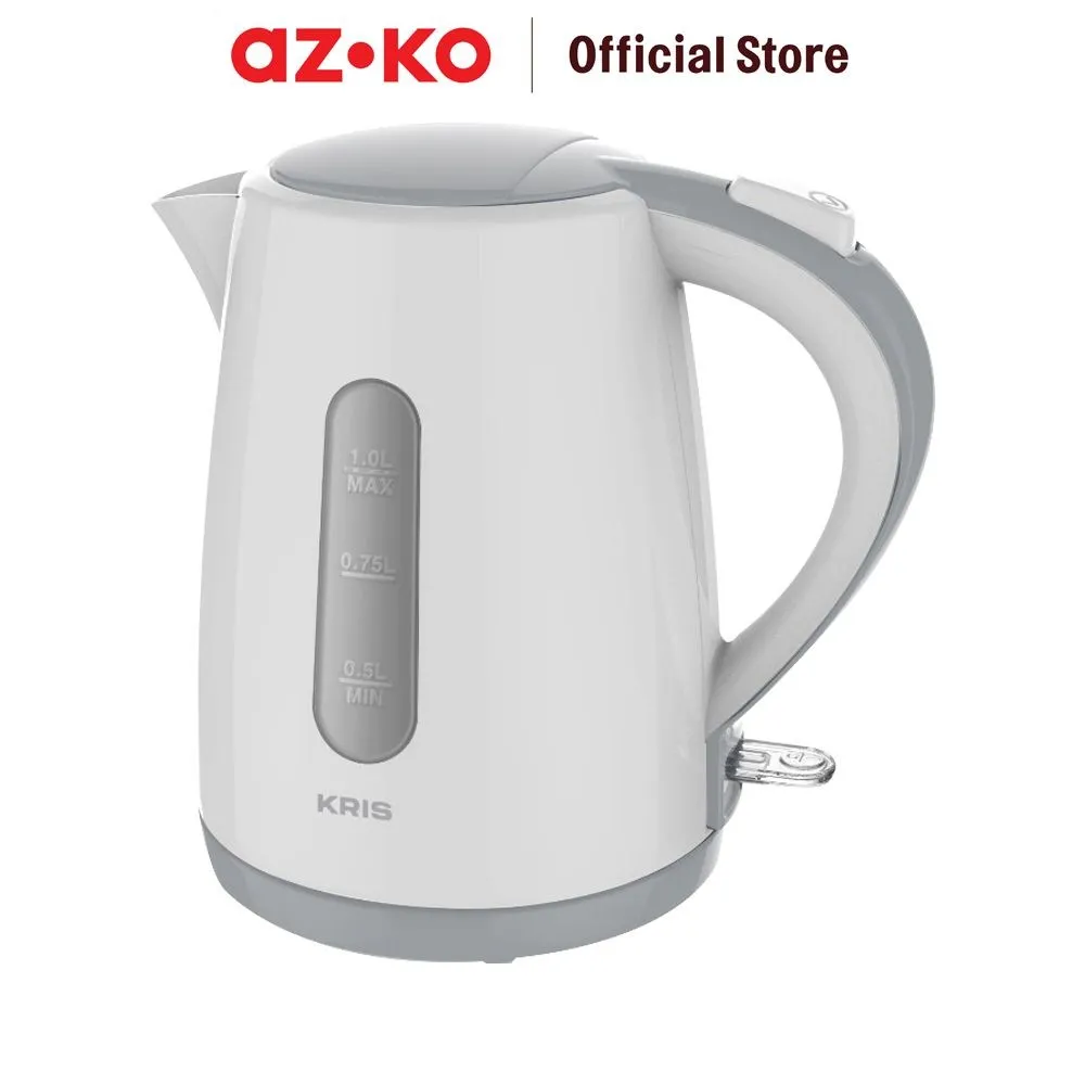 AZKO Kris 1 ltr Teko Listrik Plastik 800 watt - Putih Kettle Plastic Wadah Air Minum Alat Pemanas Air Minum