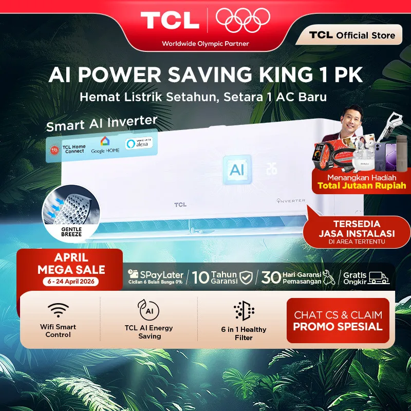 TCL AC AI Inverter Pro Wi-Fi 1 PK - Power Saving - Smart Home Control - Gentle Cool - Healthy Filter - Low Watt - Fast Cooling - Full Set Baru (Model: TAC-09CSD/TPHI Pro) - [TERSEDIA PEMASANGAN]