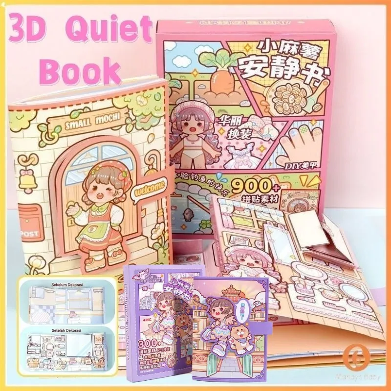 [Penjual lokal] DIY 3D Kecil Mochi Quiet Book Cut-Free Three-Dimensional Stiker Buku Mainan Simulasi Beberapa Adegan Bubble Sticker Book Hadiah Ulang Tahun Anak-anak