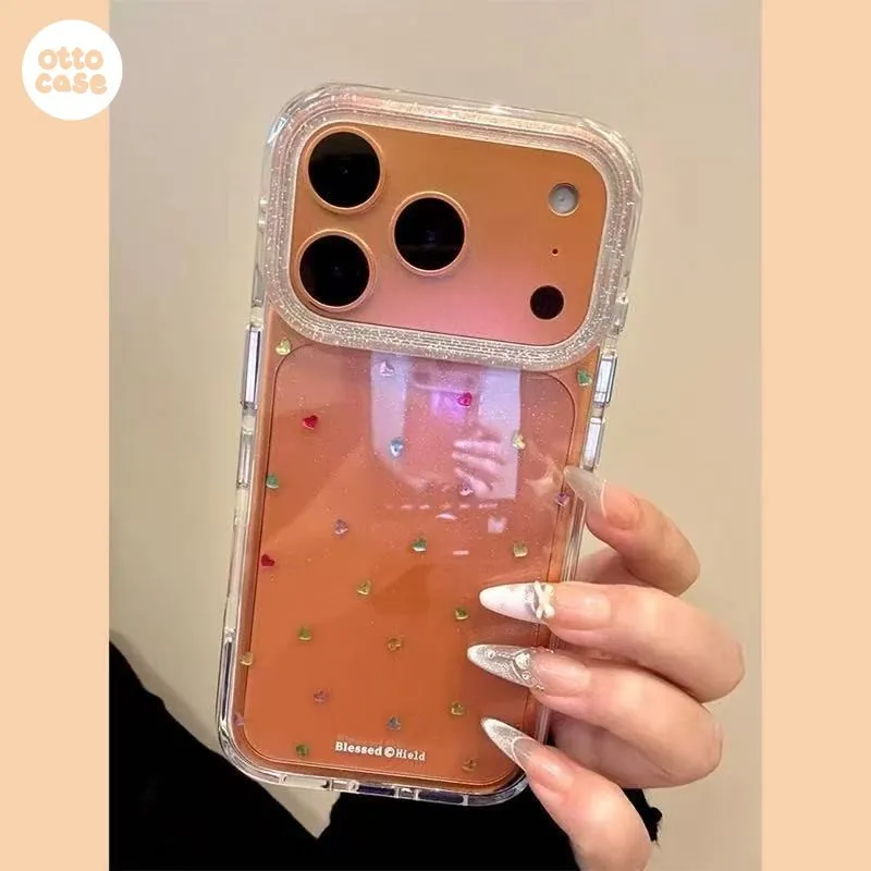 case iphone 17 16 15 14 promax pro transparent clear glitter colourfull love heart