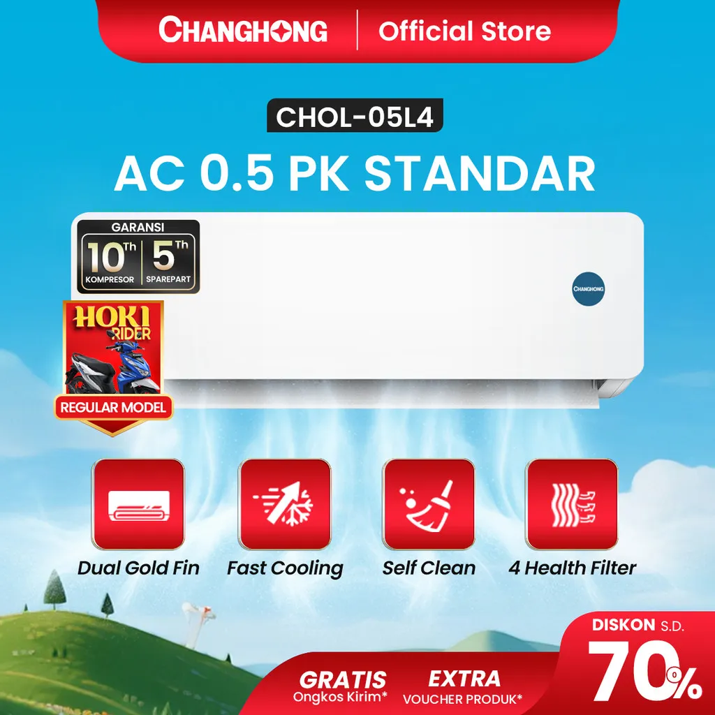 CHANGHONG AC 1/2 PK CHOL-05L4 [FAST COOLING] [SLEEP MODE] [DOUBLE GOLD FIN] [CEPAT DINGIN & HEMAT]