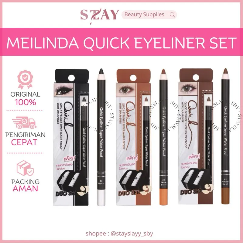 READY STOCK! Meilinda Quick Waterproof Eyeliner Set with Sharpener - 100% Original