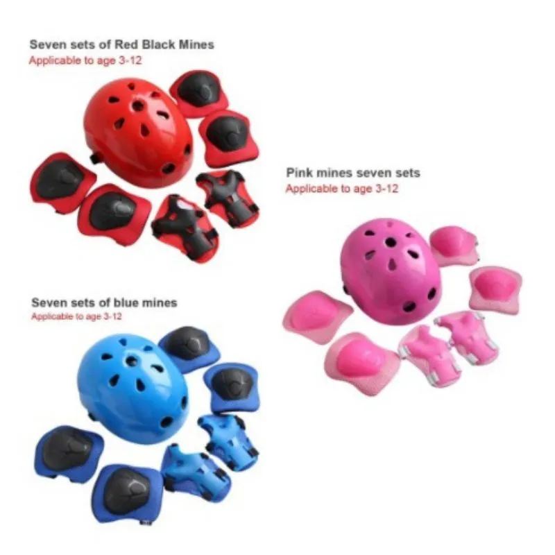Paket Helm dan Pelindung Lutut dan Siku Sepeda Anak Sepatu Roda Skate Board Pelindung PVC Ringan Foam Top