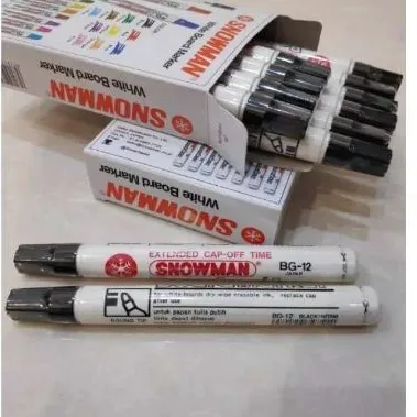 Spidol SNOWMAN BG12 HItam Biru Boardmarker Perlengkapan SATUAN Sekolah Kantor Board Marker Papan Tulis Tools Stuff Office Peralatan Alat Tulis Writing School Mudah Kering Fast Instant Dry Murah Hitam Black Blue Stationery Color Toko Tri Tunggal Malang