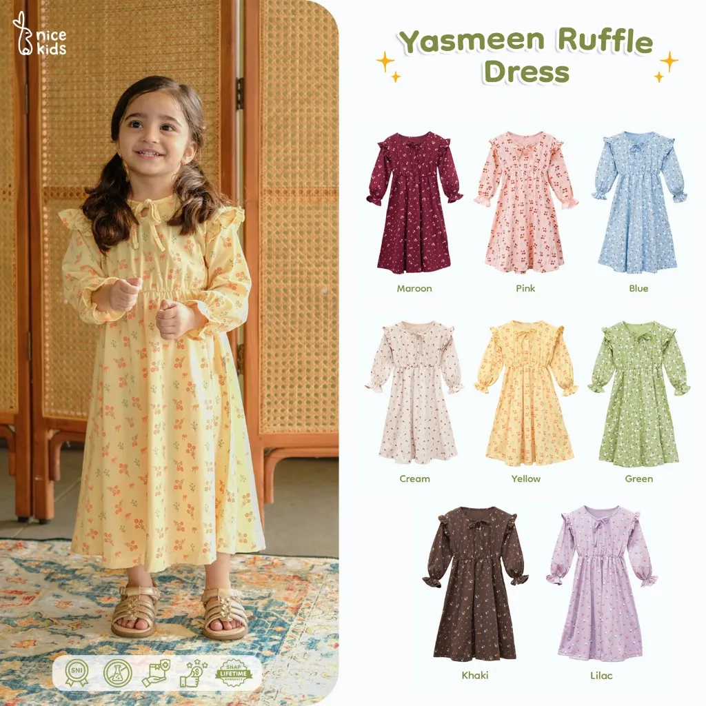 Nice Kids - Yasmeen Ruffle Dress Toddler Girl Terusan Lengan Panjang Anak Perempuan