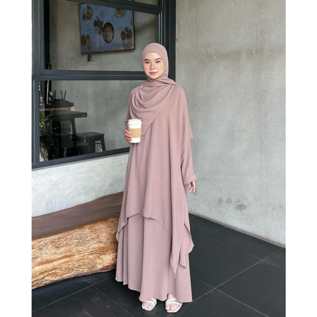 Dafinty - Noora Set 3 in 1 Abaya Tunik Set Skirt Pashmina Bahan Premium Crinkle