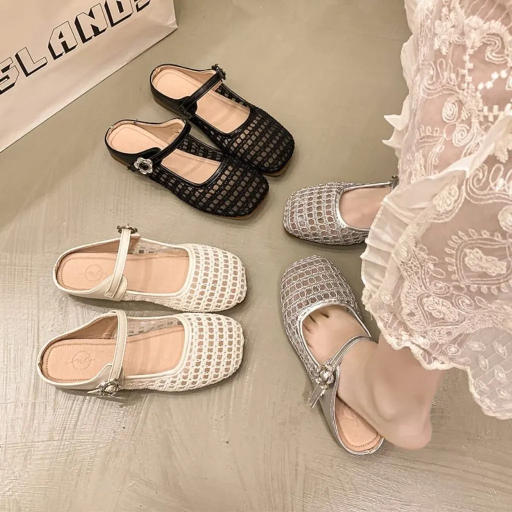 NF8807 - Sandal Slip On Fashion Wanita Kekinian Sandal Kristal Bunga Gesper Kekinian