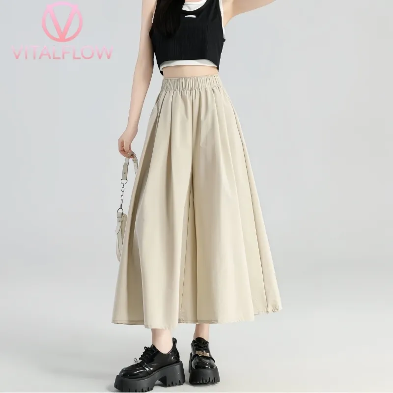 [VITALFLOW] Celana Rok Lebar Wanita High Waist – Model A-Line, Warna Krem, Adem & Nyaman untuk Harian