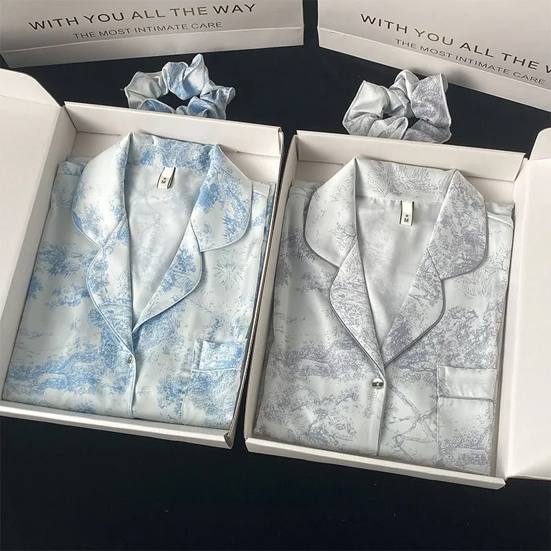 Piyama satin Set piyama Wanita lengan panjang celana panjang pajamas wanita baju tidur wanita