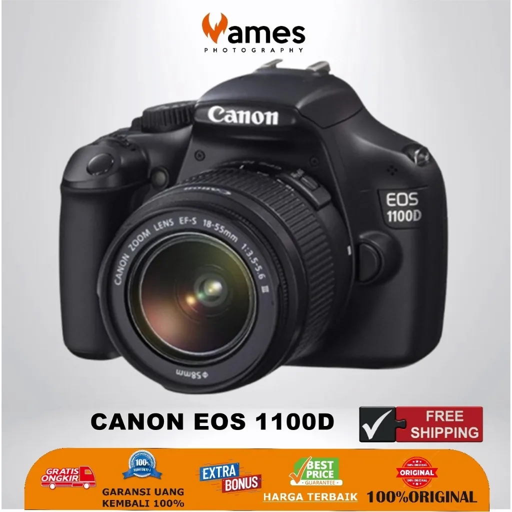 CANON 1100D dan lensa kit 18-55mm F/3.5 kamera dslr bergaransi - VG -Likenew
