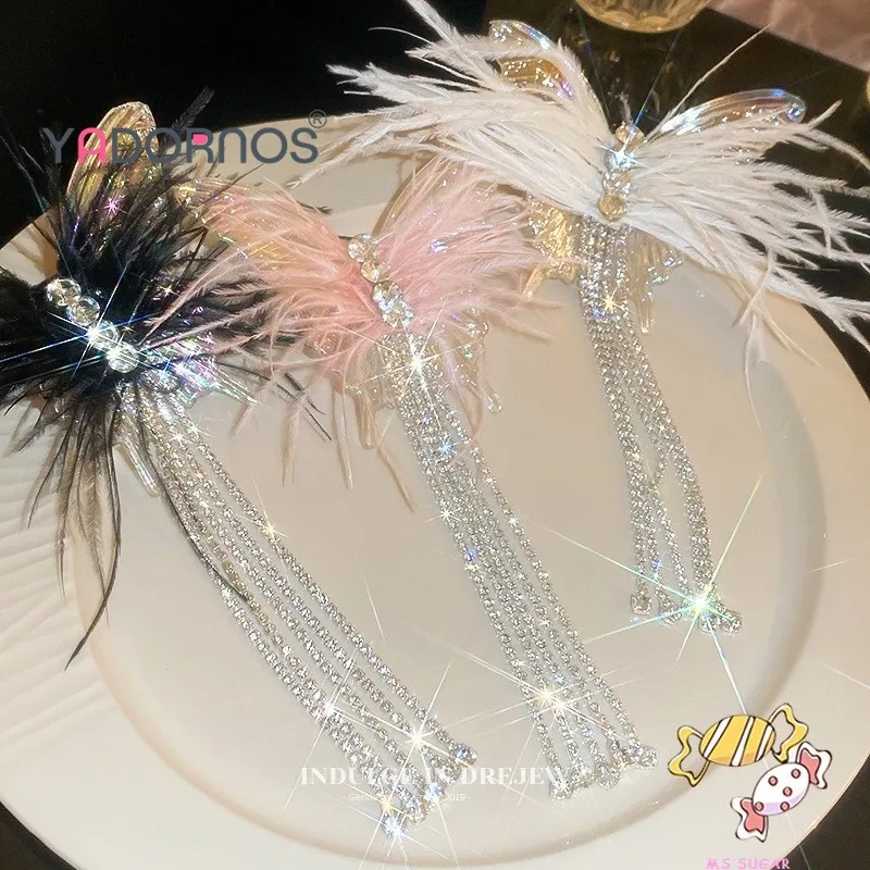 YADORNOS Butterfly Feather Tassel Hairpin Side Advanced Feather Duck Duck Clip