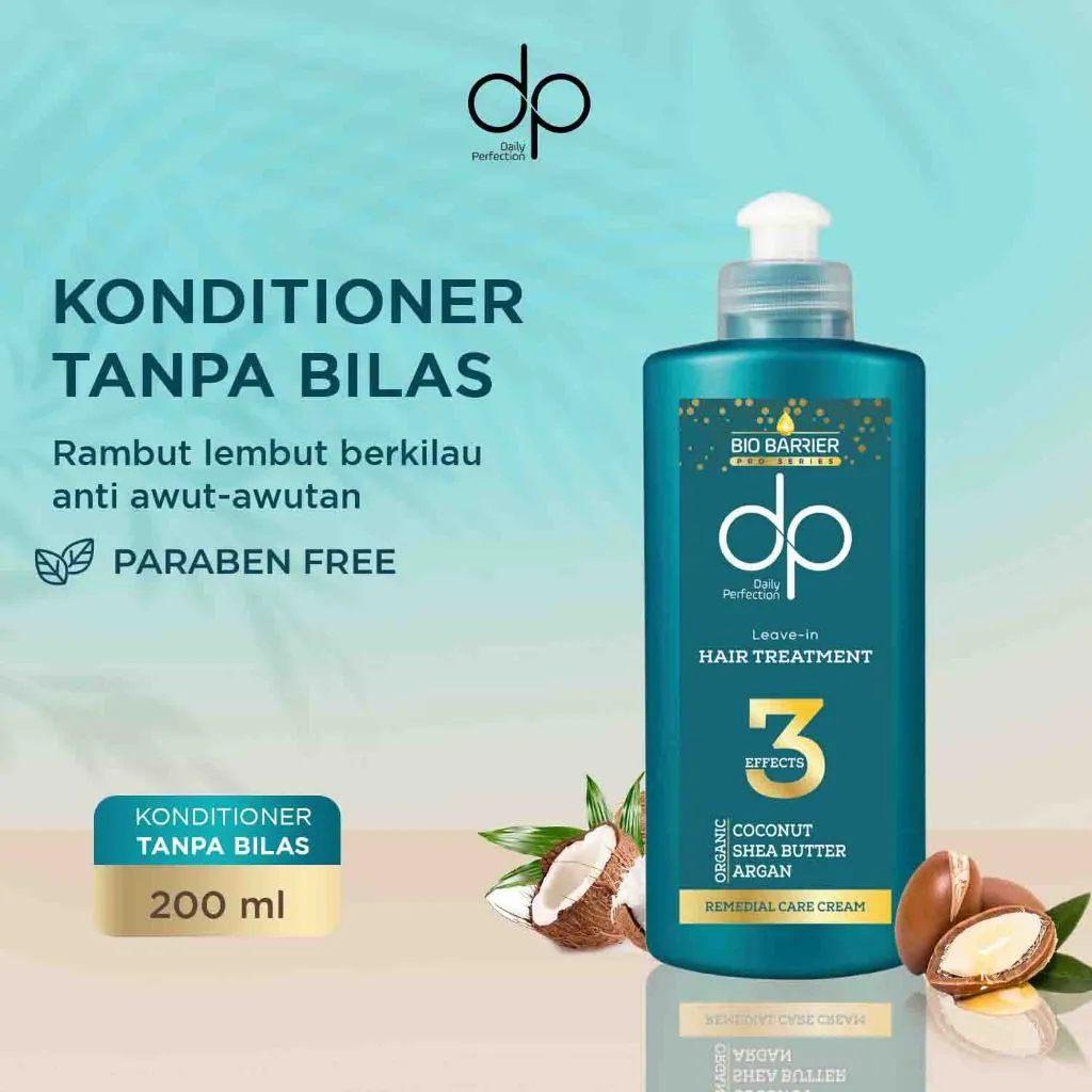 DP Daily Perfection Bio Barrier Leave In Hair Treatment 200 ml - Salt Free Konditioner Bebas Garam Kondisioner Keratin Biotin Conditioner Rambut Lebih Sehat Anti Rontok Ketombe Halal Hijab
