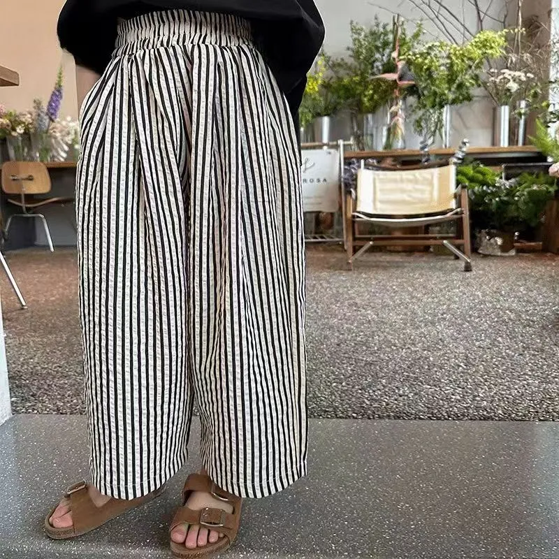 Celana Kaki Lebar Bergaris Korea untuk Anak Perempuan Berusia 3-12 tahun