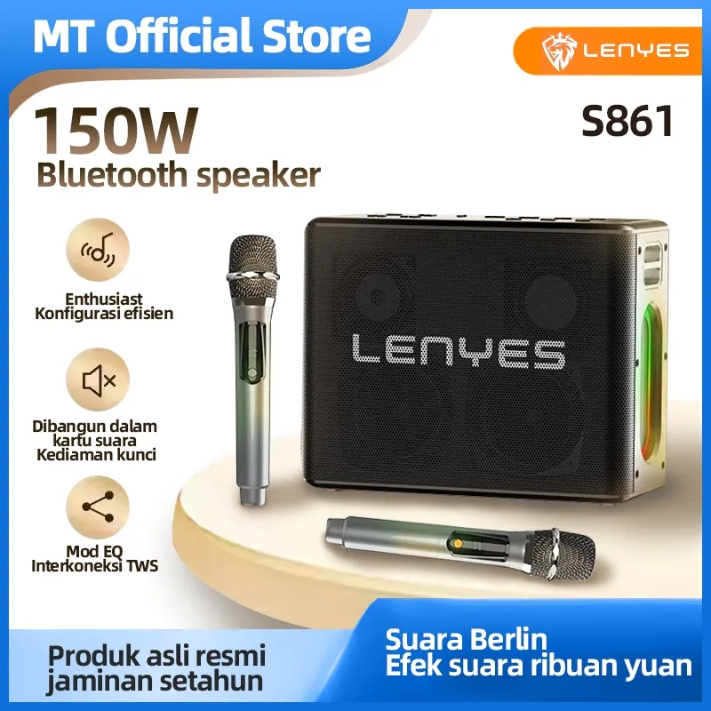 LENYES S861 150W Speaker Bluetooth Mic Wireless + Subwoofer - Untuk Karaoke Outdoor & Home KTV, Stereo Built-in, Kualitas Profesional