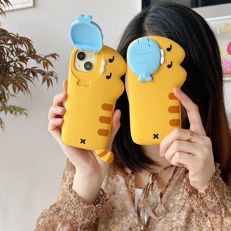 GLEAMSWEAR.ID | FISH CAT AND CHICKEN PUPPY 3D SILICONE CASE IPHONE 13 14 15 16 PRO PROMAX