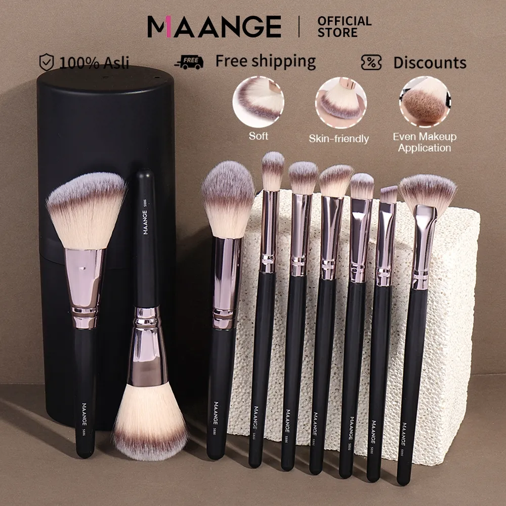MAANGE 9Pcs Set Brush Makeup Kuas Eyeshadow Brush Kit Rambut Lembut Fluffy Alat Kecantikan Dengan Ember Kuas Organizer 52263