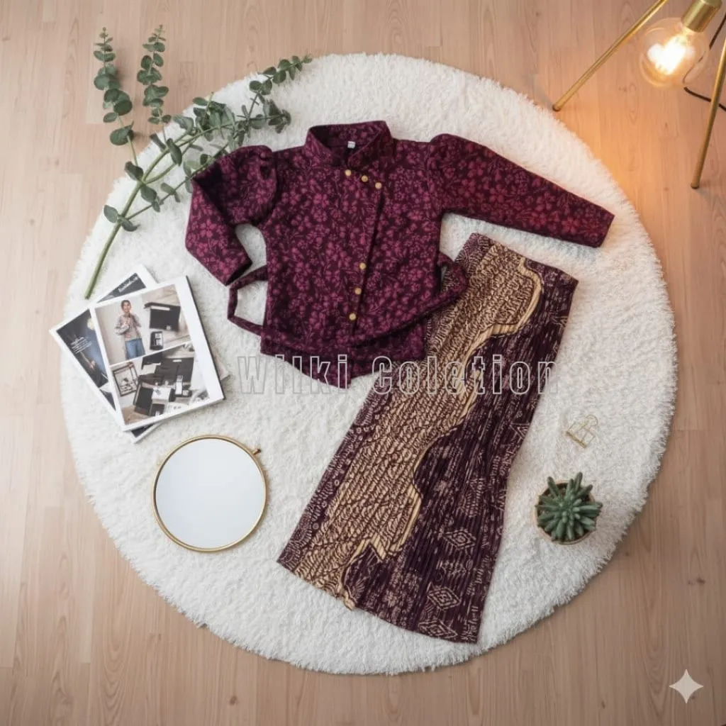Setelan Kebaya Anak Janggan Modern Embos Jaguard Premium Set Rok Plisket Usia 4 - 14 Tahun Tk Sd Smp