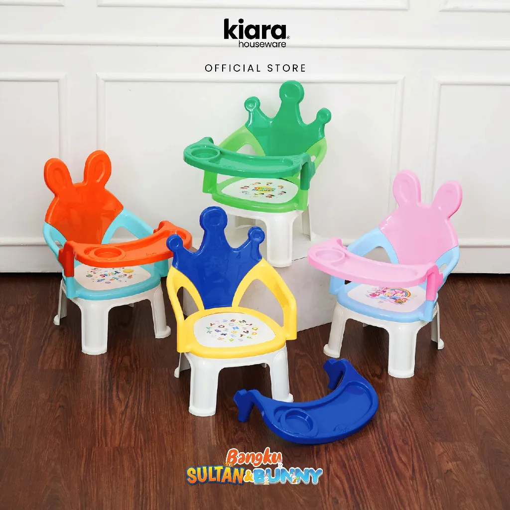 KIARA HOUSEWARE Kursi Anak Set Meja Makan Bayi dan Bangku Belajar Plastik Sandaran
