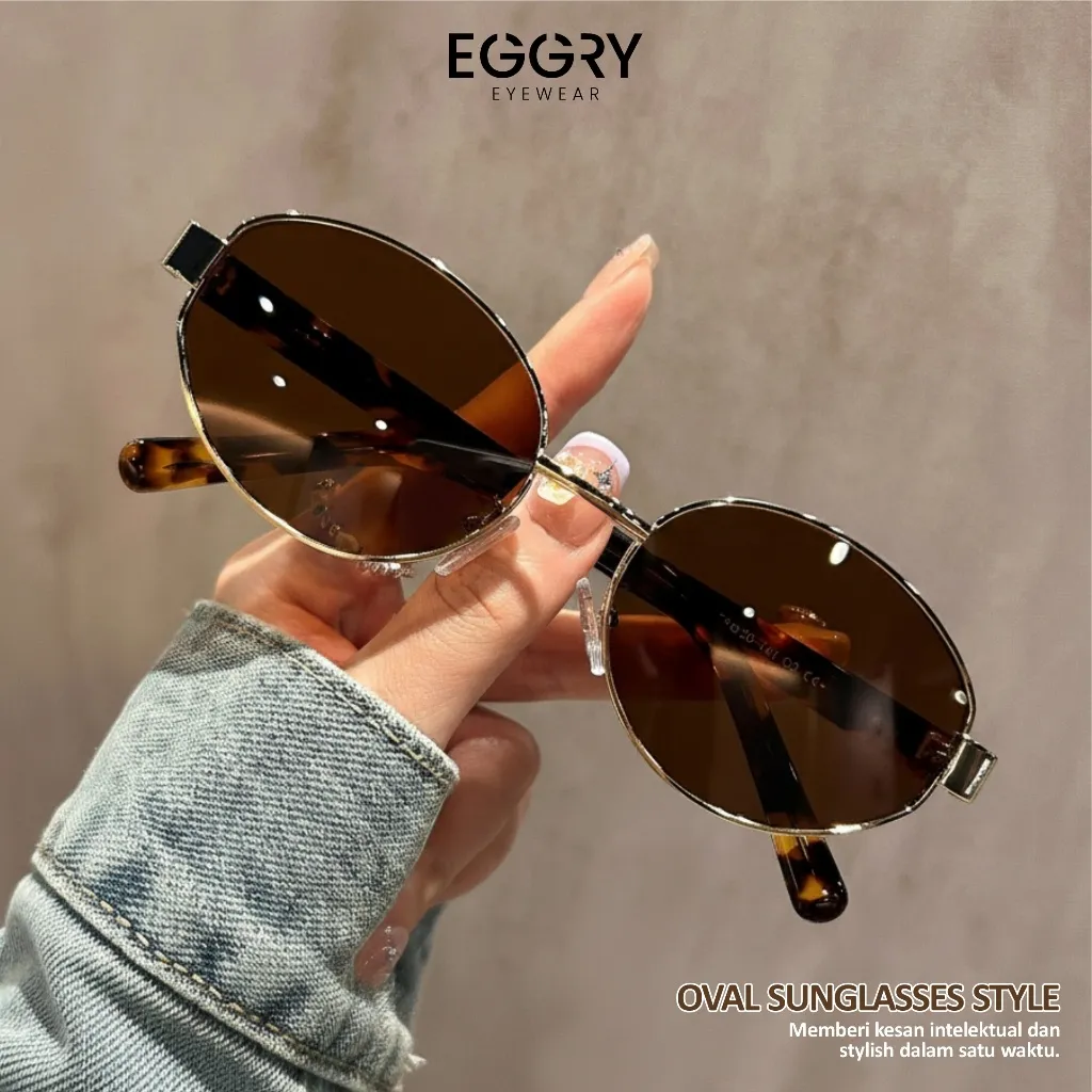 Eggry Eyewear Kacamata Hitam Sunglasses UV400 Model Retro Fashion Pria Wanita Terbaru Material TR-90+Metal Kacamata Anti Silau Kekinian 2347=BC2040