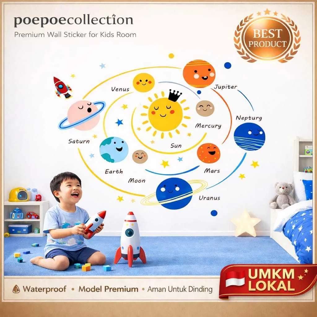 Wall Sticker Dinding Anak  Planet Star Antariksa /Hiasan Dinding Kamar Anak Dekorasi Stiker Dinding Kelas Sekolah