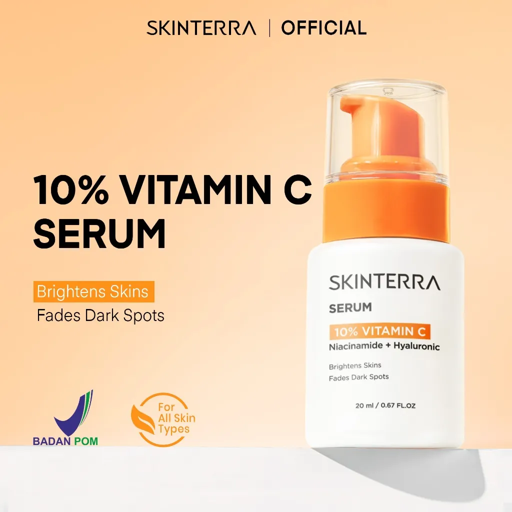 SKINTERRA - 10% Pure Vitamin C Serum niacinamide hyaluronic acid wajah glowing dan putih pemutih wajah vit c pencerah wajah flek hitam perawatan wajah 20ml