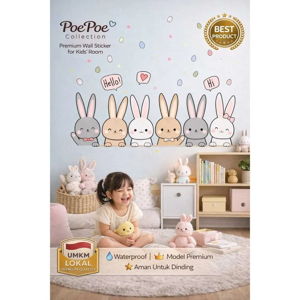 Stiker Dinding Kamar Tidur Anak Premium Kelinci Lucu Rabbit Bunny Pastel Poster Wall Sticker Dekorasi Kamar Baby Nursery Kids Decoration Edukasi
