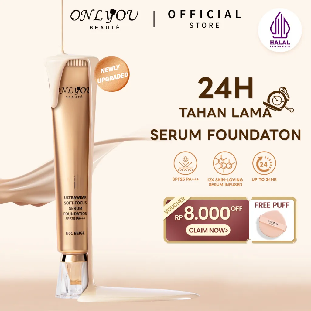 [New Launch] ONLYOU Serum Foundation UltraWear Soft-Focus SPF25 PA+++ Concealer Untuk mengecilkan pori- pori BB cream oil makeup Foundation ( GRATIS PUFF )(COD)