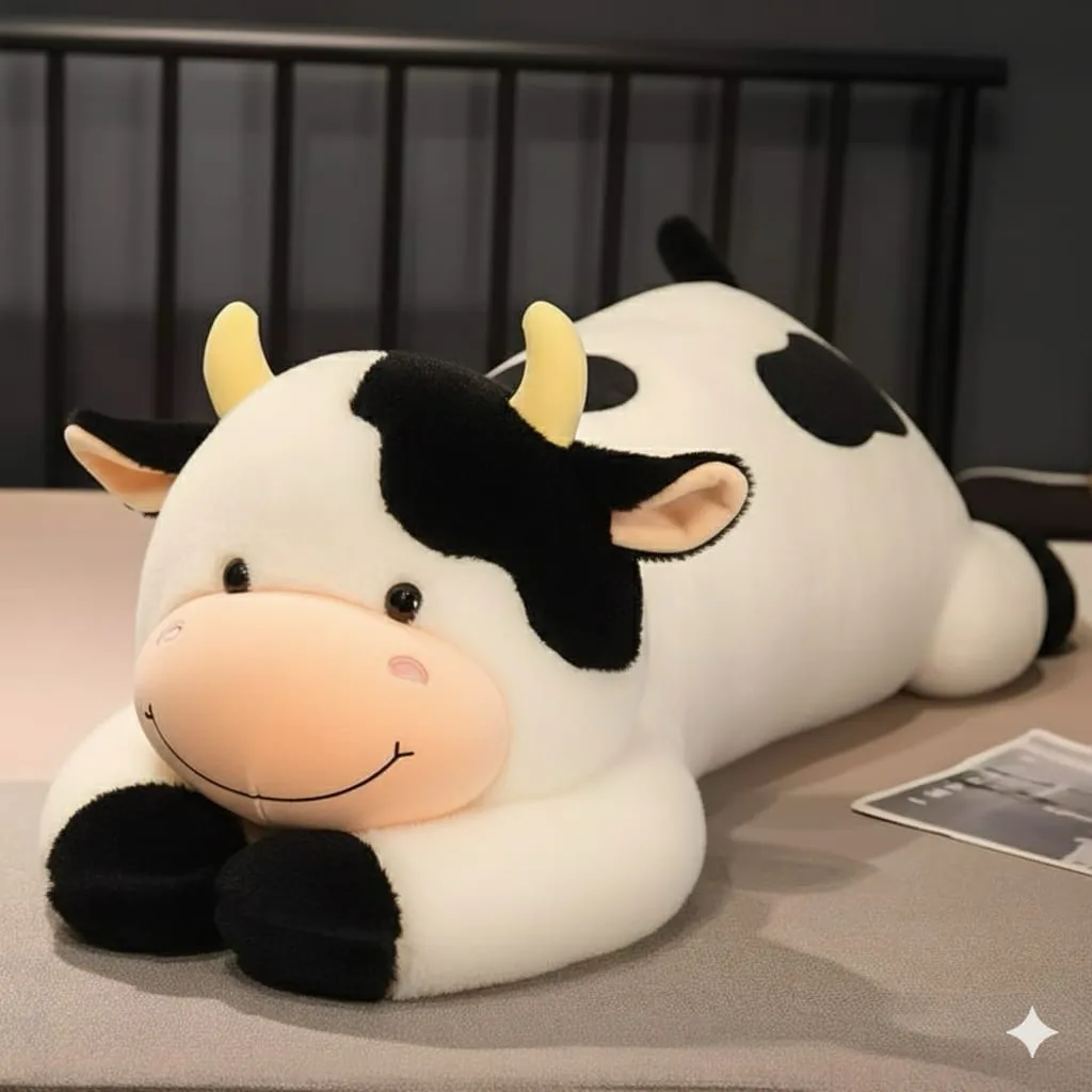 Boneka Sapi Bantal Guling Panjang 60cm | Plush Toy Cow Cute | Kado Ulang Tahun Anak Wanita