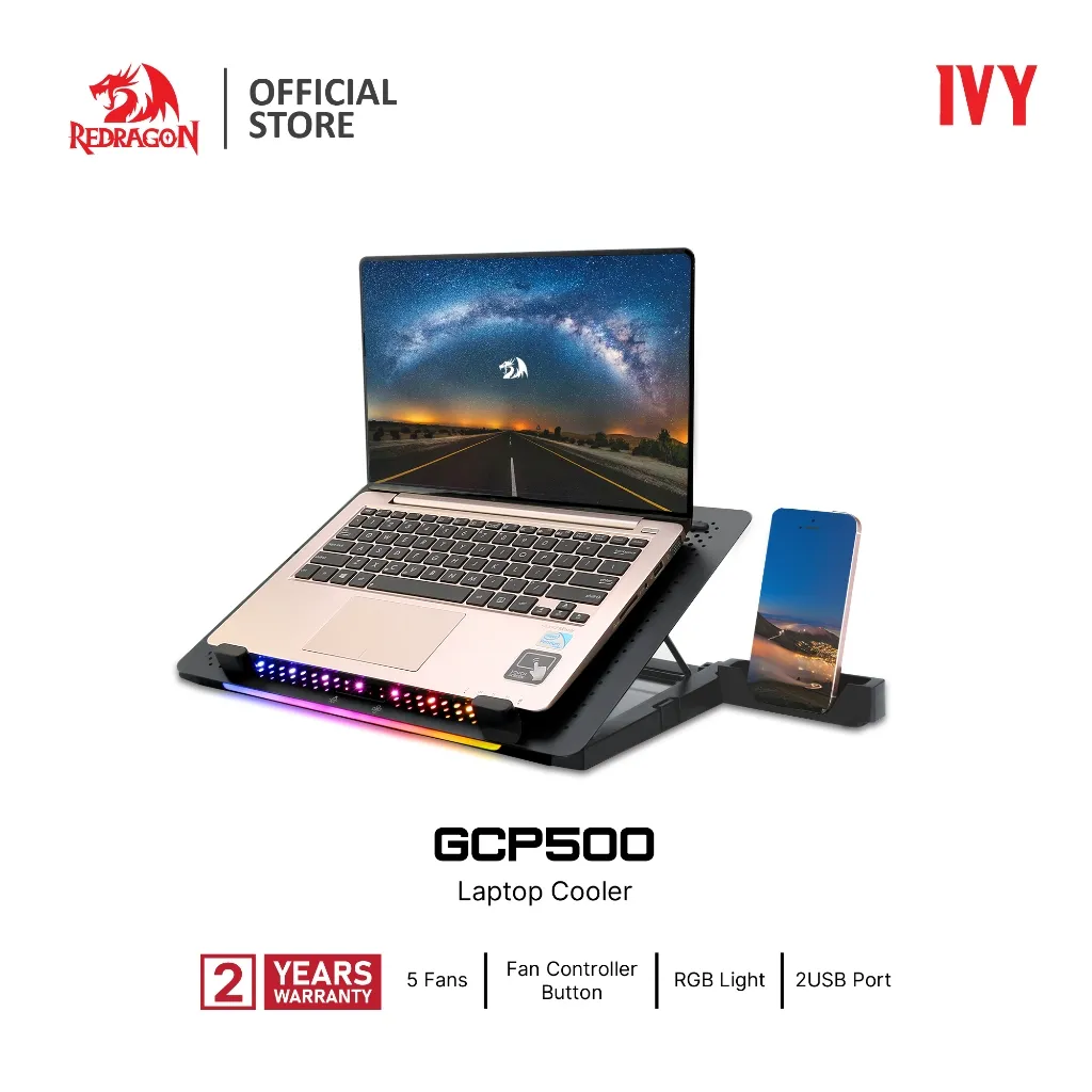 Redragon IVY GCP500 RGB Laptop cooler 5 Fan