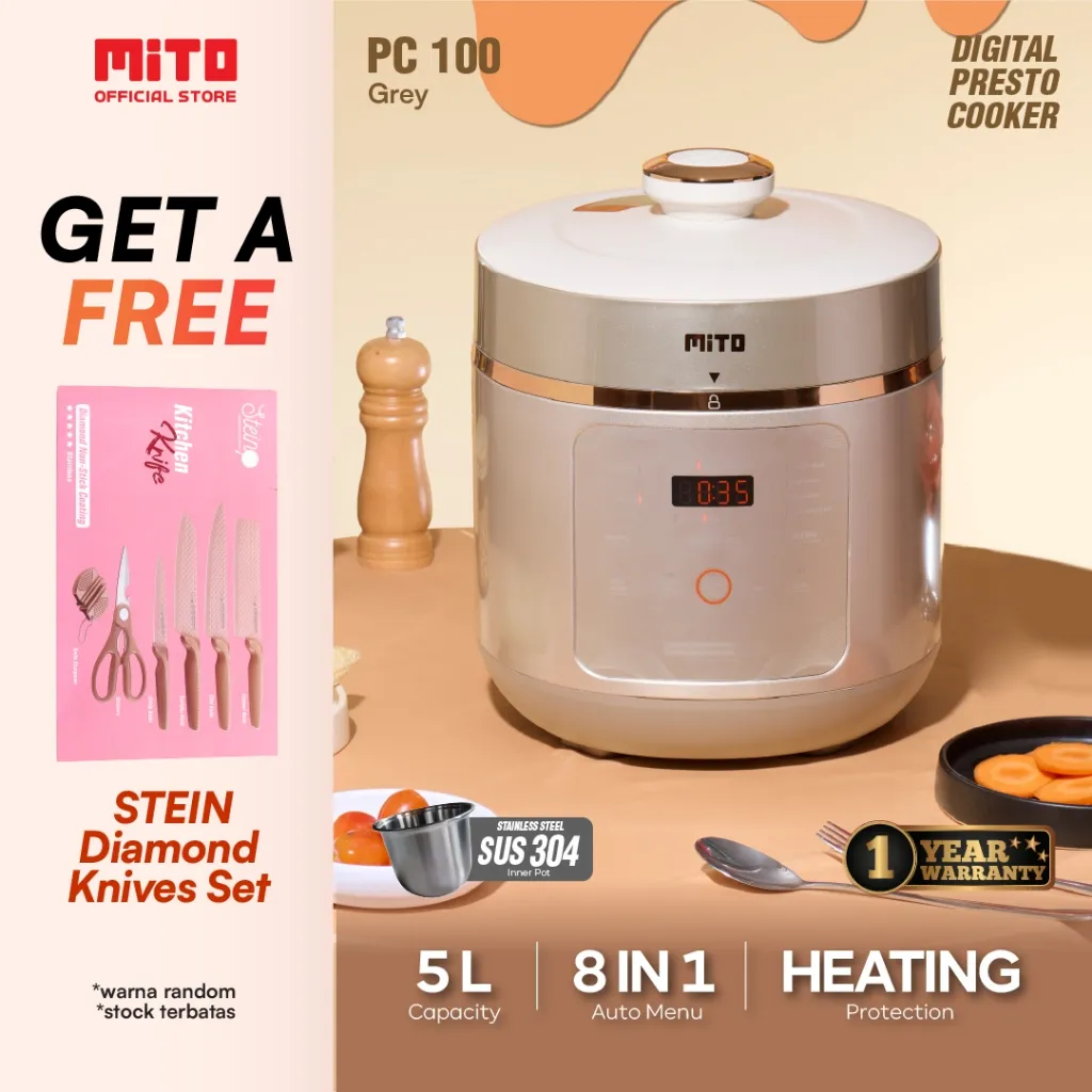 MITO Presto cooker PC100 5L 700Watt - Digital Pressure Cooker - Diamond Series