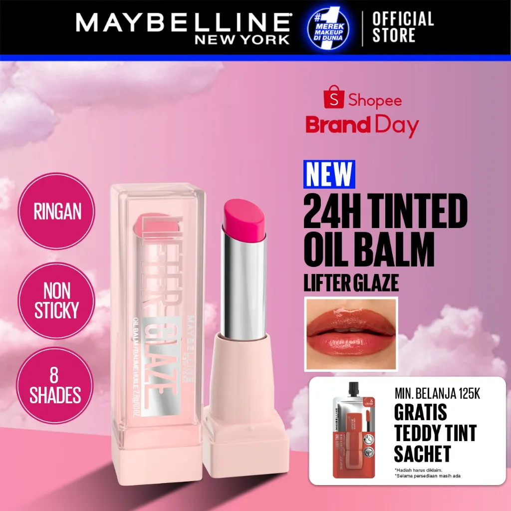 [NEW! SHADE EXCLUSIVE SHOPEE] MAYBELLINE OFFICIAL Lifter Glaze Tinted Oil Balm Liptint Lipbalm Tinted Balm Tidak Lengket Glaze Natural Gloss Tinted Lip Tahan Lama Ringan Non-Sticky