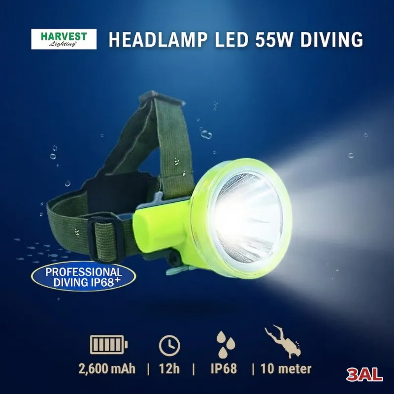 Harvest Lighting 55W Headlamp Diving Lampu Senter Kepala Selam LED Bergaransi