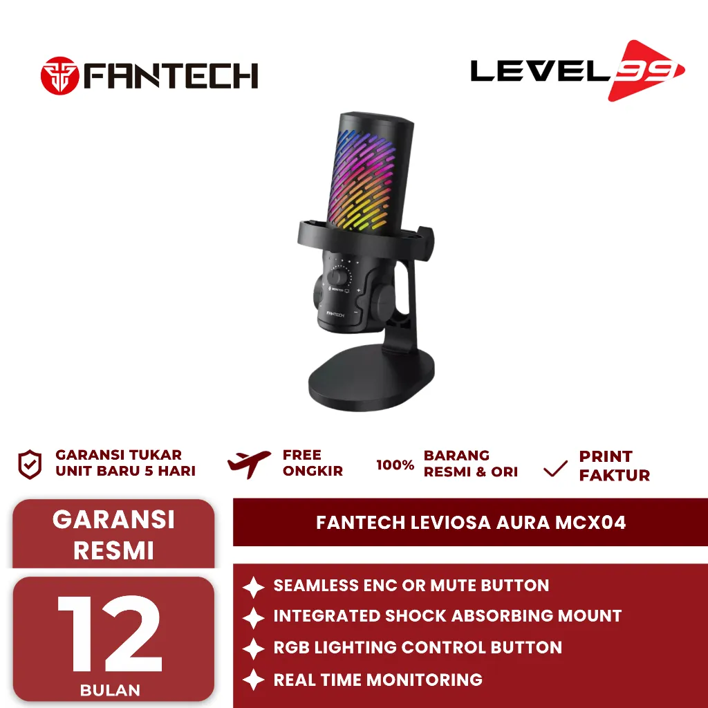 Fantech LEVIOSA AURA MCX04 / MCX 04 / MCX-04 Condenser Microphone USB Stand Cardioid with RGB Lighting - Microphone FANTECH LEVIOSA AURA MCX04 Streaming Devices