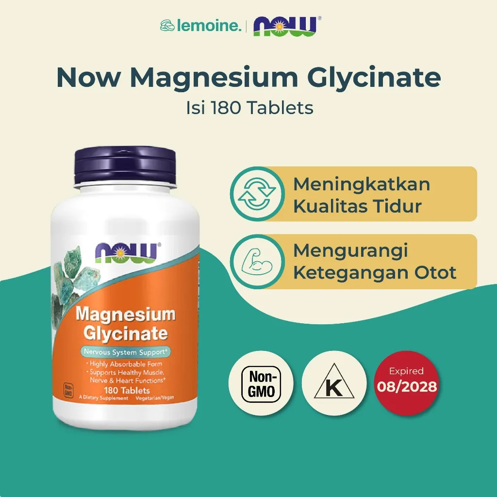 Now Foods Magnesium Glycinate Suplemen Kesehatan Jantung Relax Tidur 180 tablet