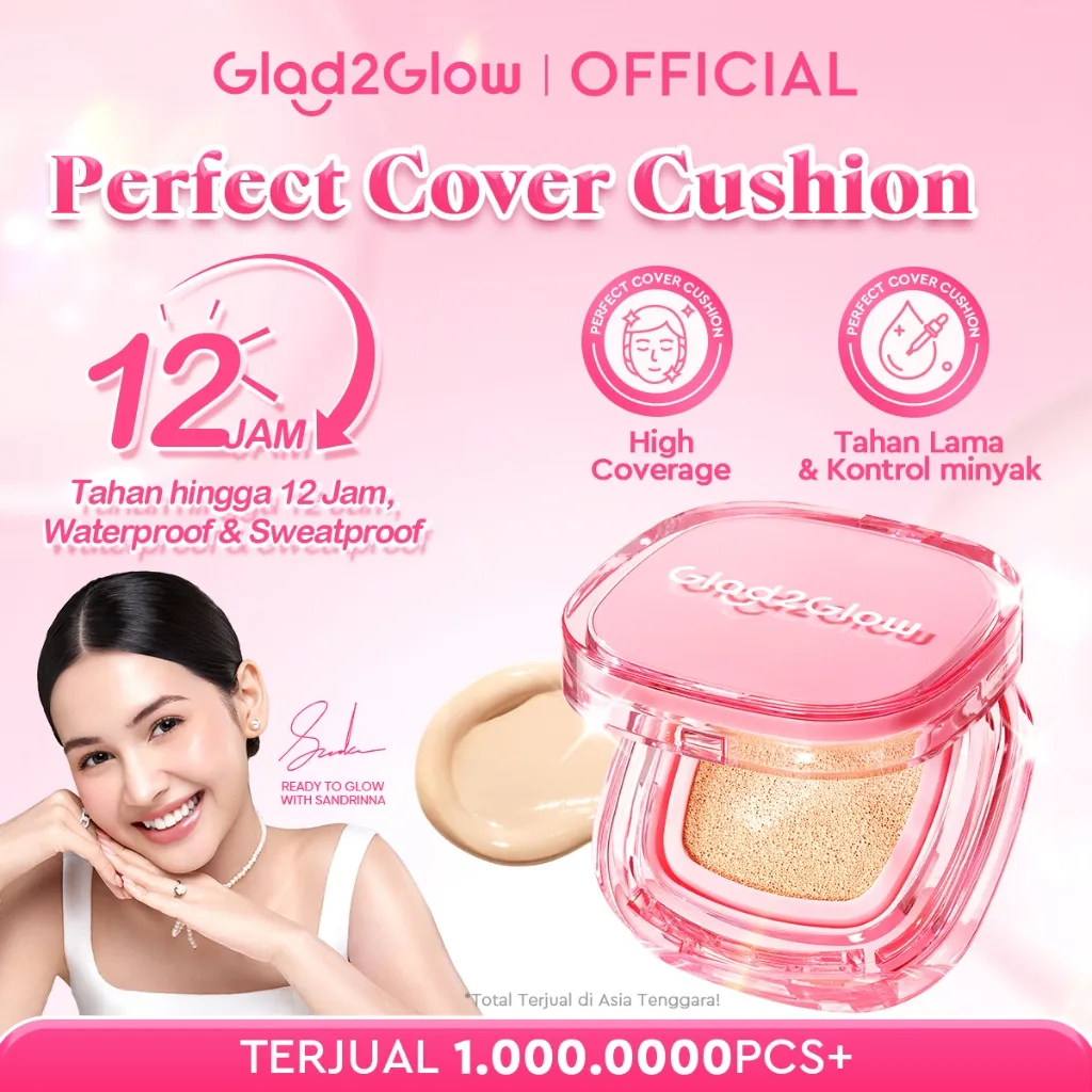 [Ready Stock]Glad2Glow Perfect Cover Cushion Foundation Waterproof Make Up Setting Concealer BB Cream Tahan Lama Hingga 12 Jam Hasil Akhir Glowing Dan Menyatu Dengan Warna Kulit Tekstur Ringan Di Wajah g2glow official store