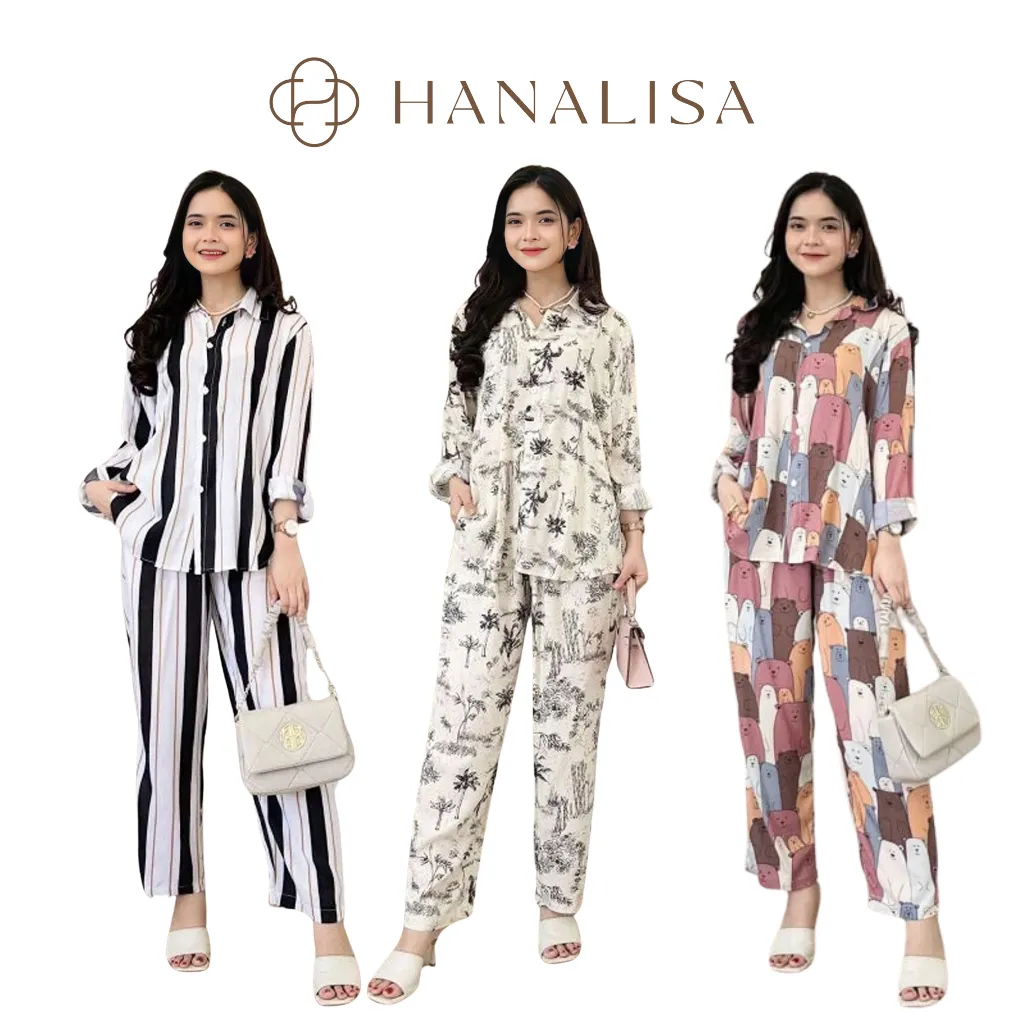 Hanalisa - Setelan Wanita Kekinian Piyama Lengan Panjang Rayon