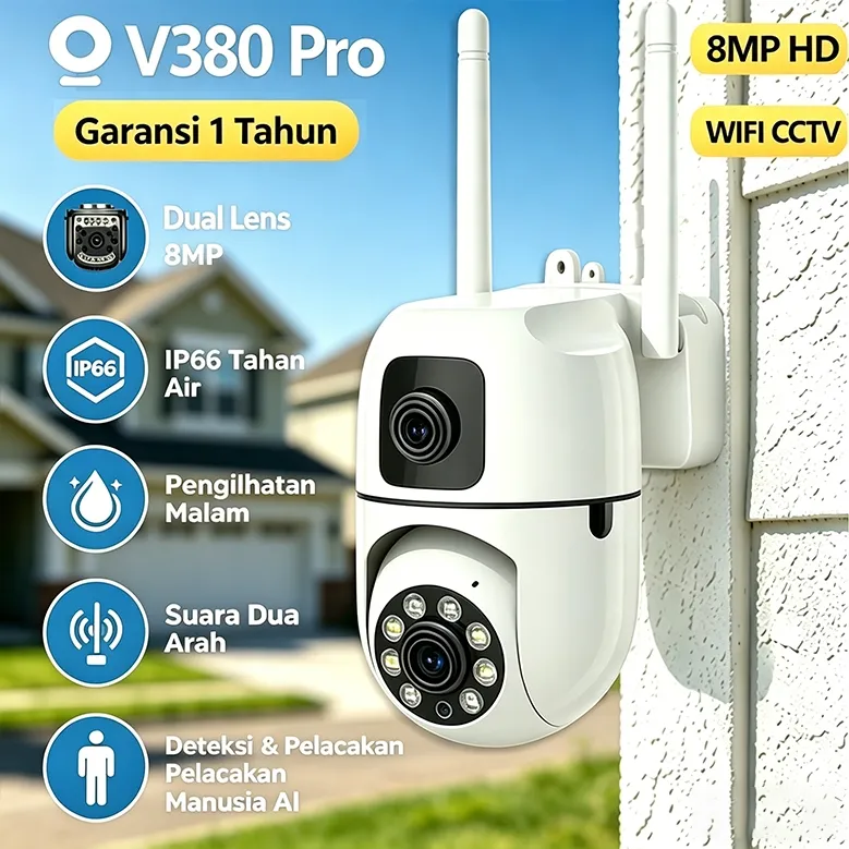 V380 Pro CCTV Lampu Dual Lens Kamera HD 8MP Smart Wifi Two Way Audio Motion Detection Security Kam