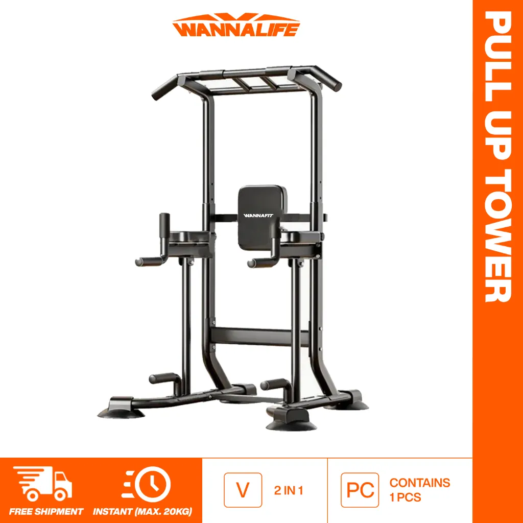 WANNALIFE Pull Up Tower 2 in 1 | Fitness Pullup Power Rack Horizontal Bar Home Gym