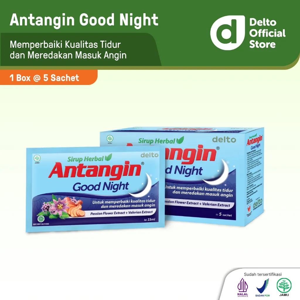 Antangin Good Night Sirup Herbal Box 5 Sachet - Obat Herbal Memperbaiki Kualitas Tidur Meredakan Masuk Angin