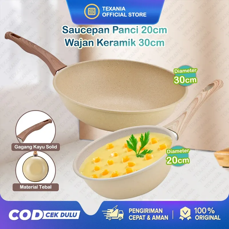 [4.4 SALE]ModernCook x TEXANIA Milk Pot Saucepan Panci Wajan 20CM Anti Lengket Warna Cream Stainless Steel, Wajan Keramik 30cm, Mudah Dibersihkan ,Bisa di gunakan Tanpa Minyak, Bebas PFOA PFOS, COD