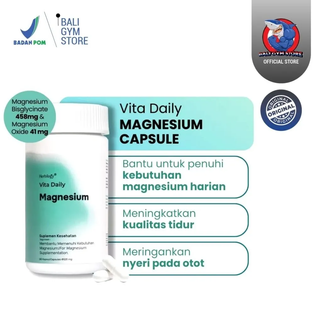 Herbilogy Magnesium Bisglycinate - Suplemen Tidur Nyenyak & kram otot - Vita-Daily Magnesium 30 Caps
