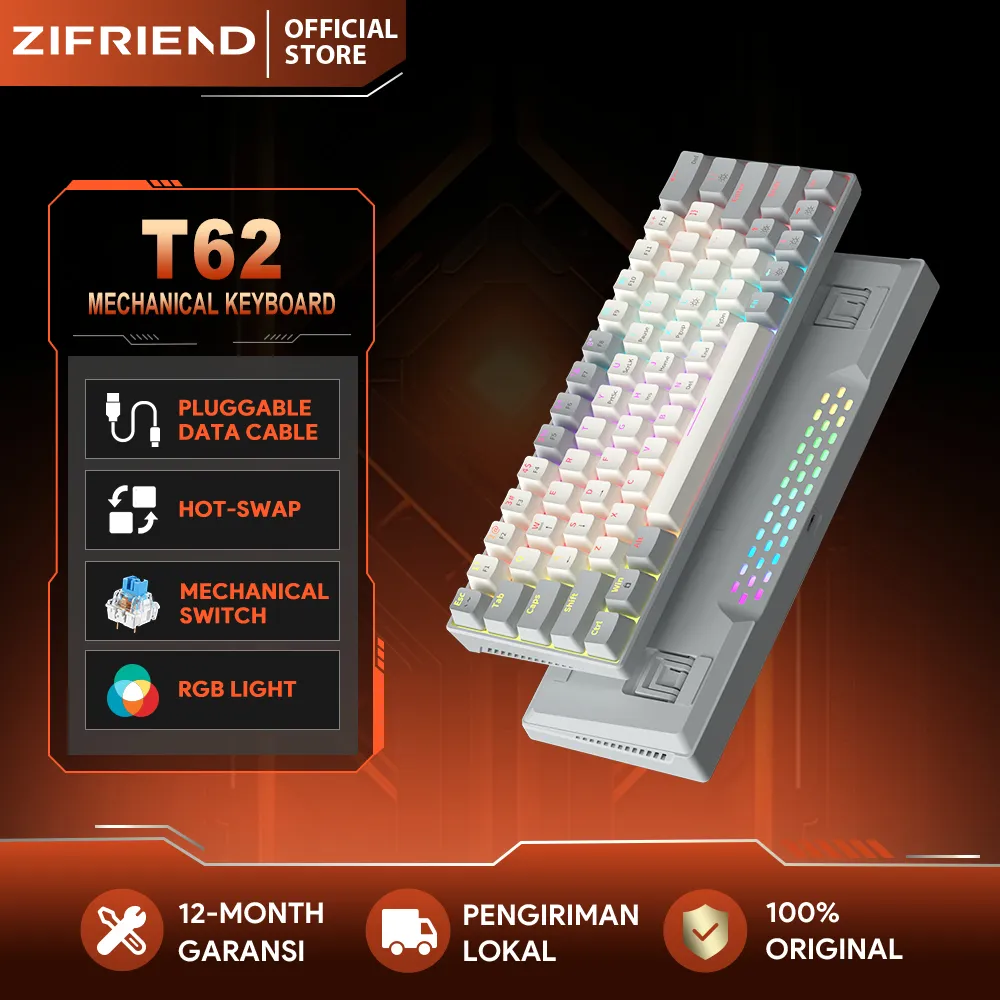 ZIFRIEND T62 Mechanical Keyboard 60% Layout RGB Backlit Gaming keyboard