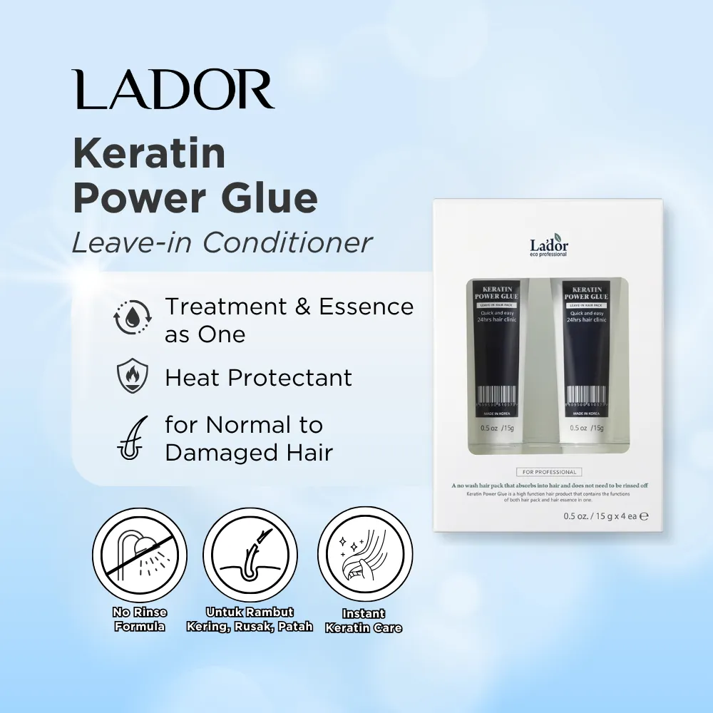 Lador Keratin Power Glue 4x15g  | Leave-in Conditioner | Heat Protectant | Normal to Damaged Hair | Kering | Rusak | Patah