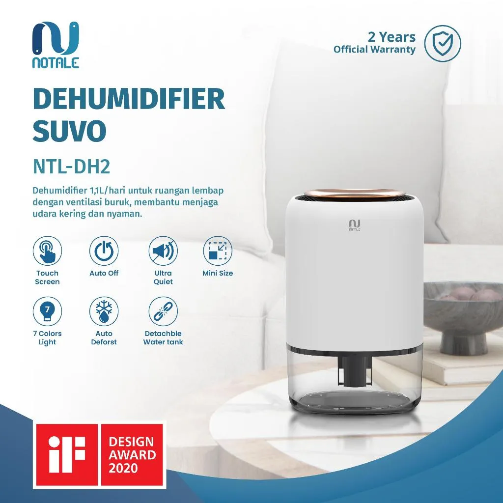 Notale Dehumidifier Suvo Air Dryer Serap Kelembapan Smart Touch Humidifier