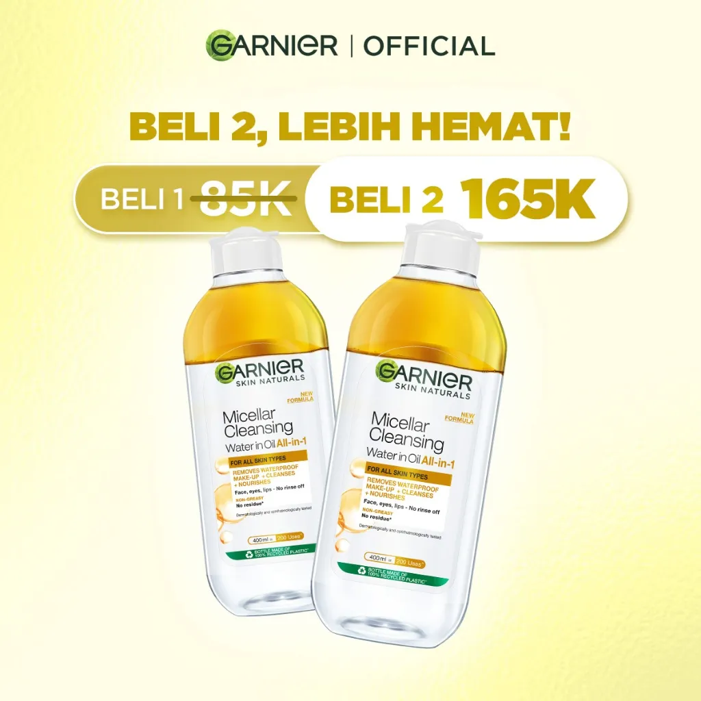 [PAKET HEMAT ISI 2] GARNIER Micellar Water Oil Infused Cleansing Oil Biphase Skin Care 400ml Skincare Cleansing - Pembersih Wajah & Make up Waterproof untuk semua jenis kulit Micellar Cleansing Water
