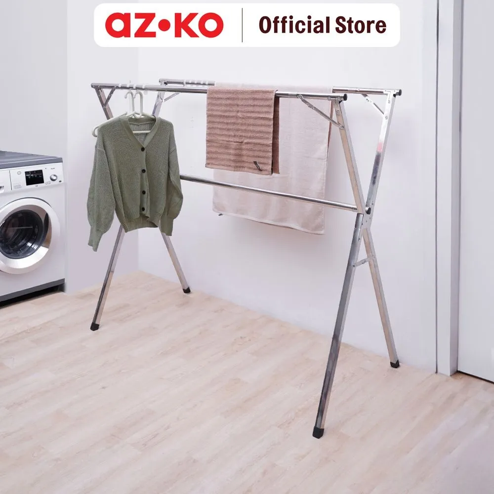 AZKO Stora Jemuran Pakaian X-Shape Lipat Stainless Steel - Silver Tempat Jemur Baju Drying Rack Gantungan Laundry Perlengkapan Rumah