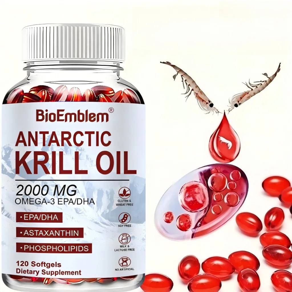 Antarctic Krill Oil 2000 mg Astaxanthin & Phospholipids  - For Brain Heart Joint Skin & Immune Support - 120 Antarctic Krill  Softgels Dietary Supplement